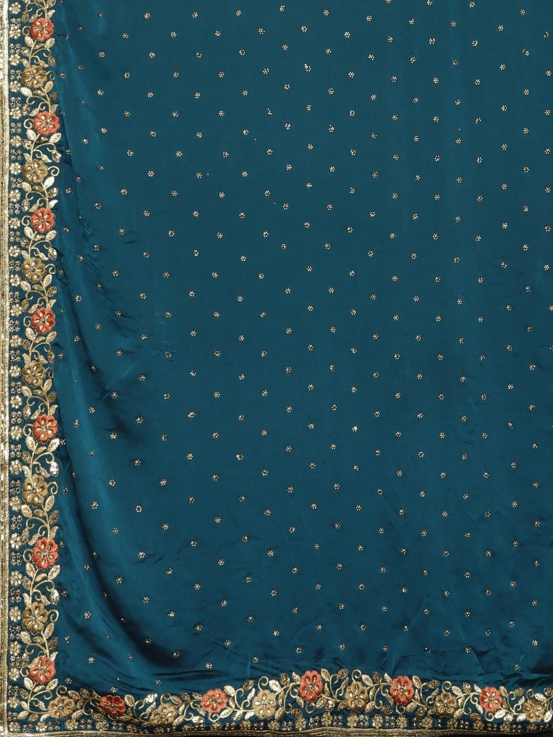 Neerus Navy Blue Navy Blue Poly Crepe Embellished Saree - Image 4