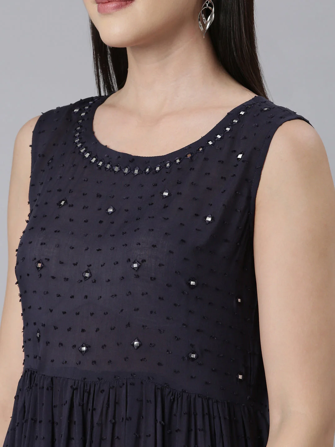 Neerus Navy Blue Panelled Anarkali Embellished Kurta - Image 5