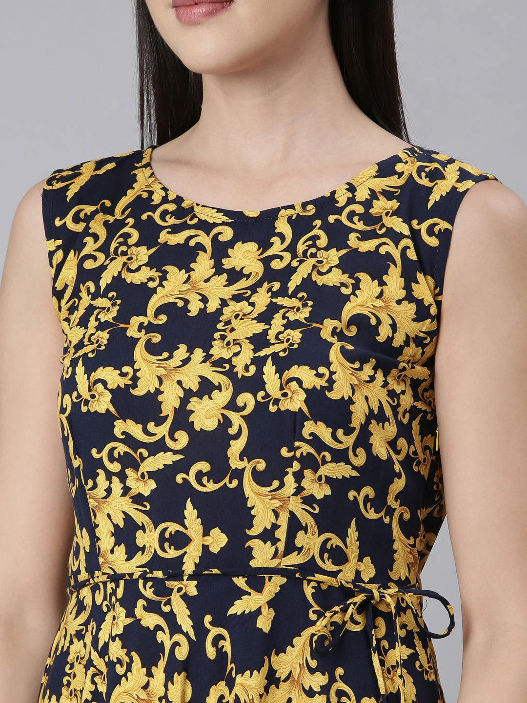 Neerus Navy Blue Panelled Anarkali Floral Kurta - Image 5