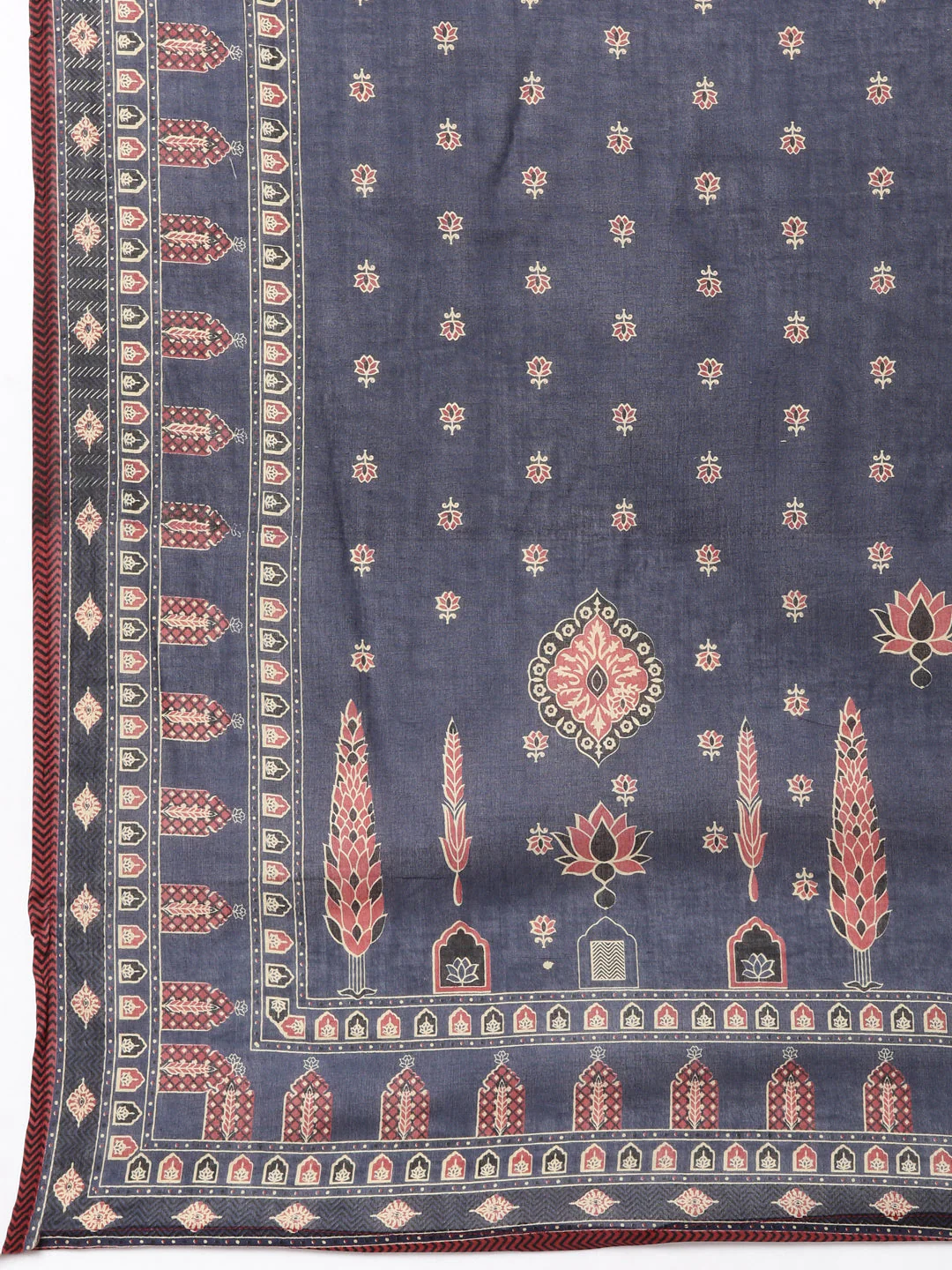 Neerus Navy Blue Panelled Printed Kurta And Trousers With Dupatta - Image 8