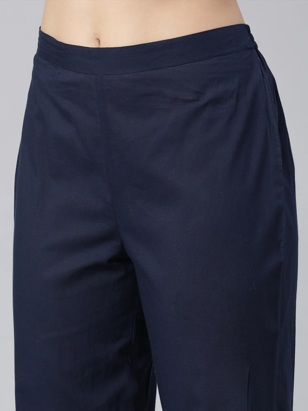 Neerus Navy Blue Panelled Straight Printed Kurta And Trousers - Image 7