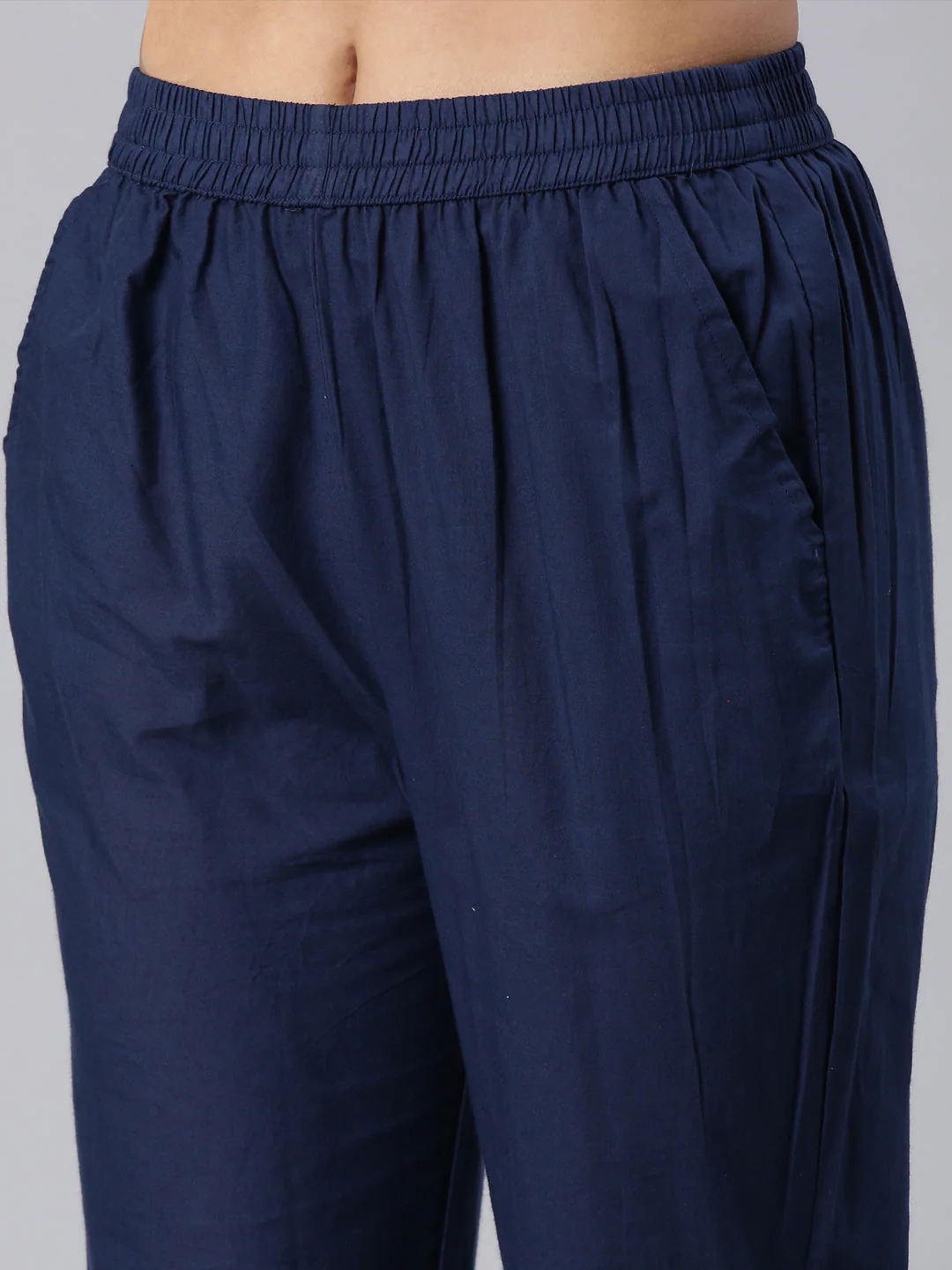 Neerus Navy Blue Panelled Printed Kurta And Trousers With Dupatta - Image 7