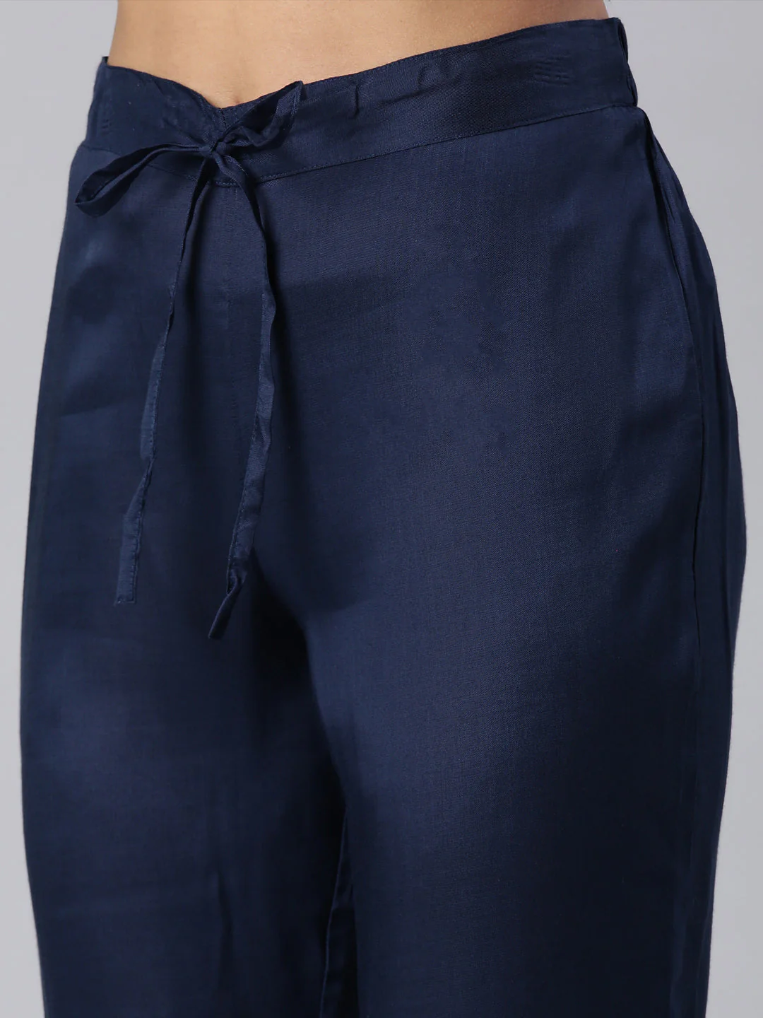 Neerus Navy Blue Panelled Straight Printed Kurta And Trousers With Dupatta - Image 6