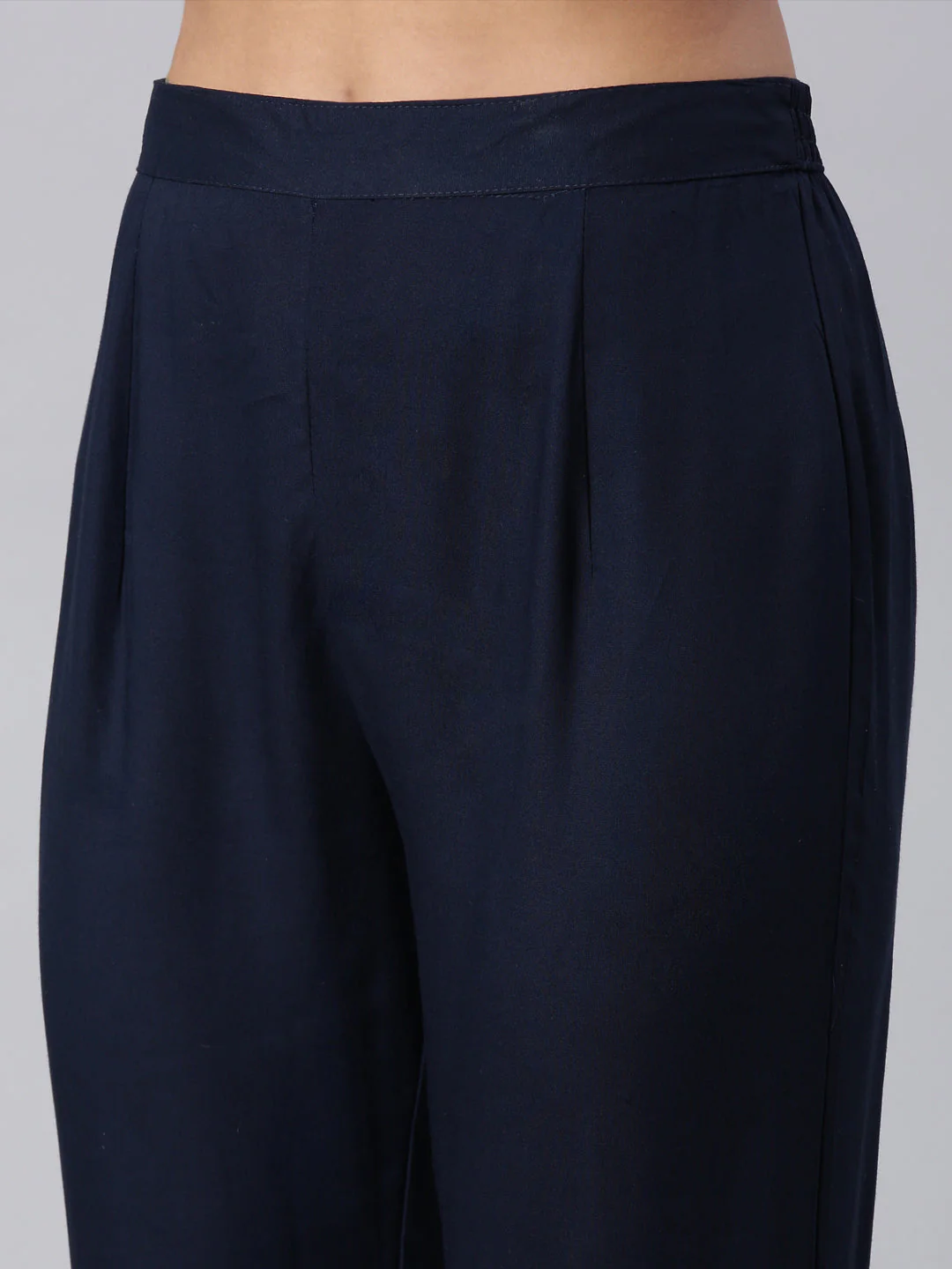 Neerus Navy Blue Panelled Straight Yoke Design Kurta And Trousers - Image 7