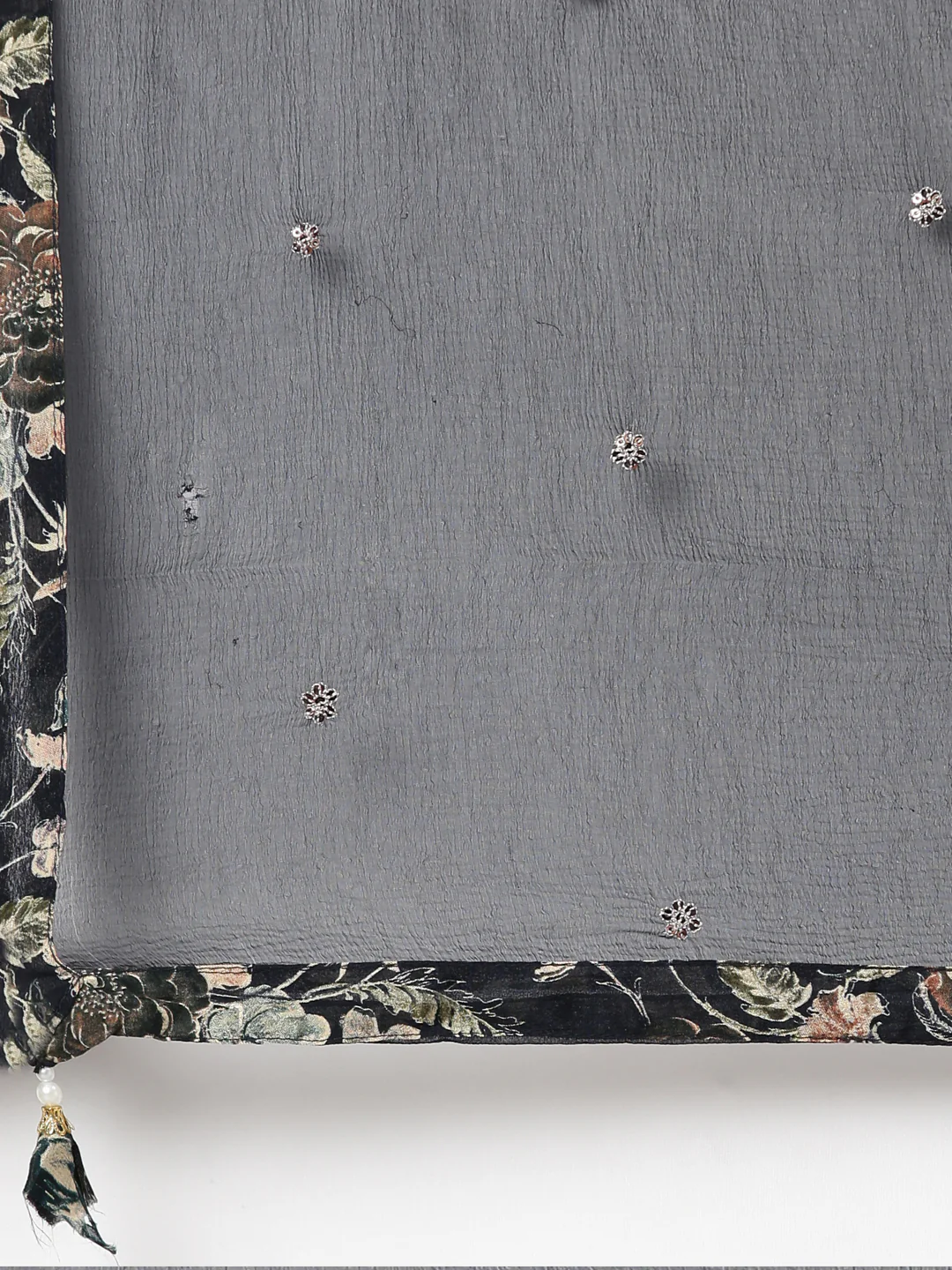 Neerus Navy Blue Pleated Straight Floral Kurta And Trousers With Dupatta - Image 7
