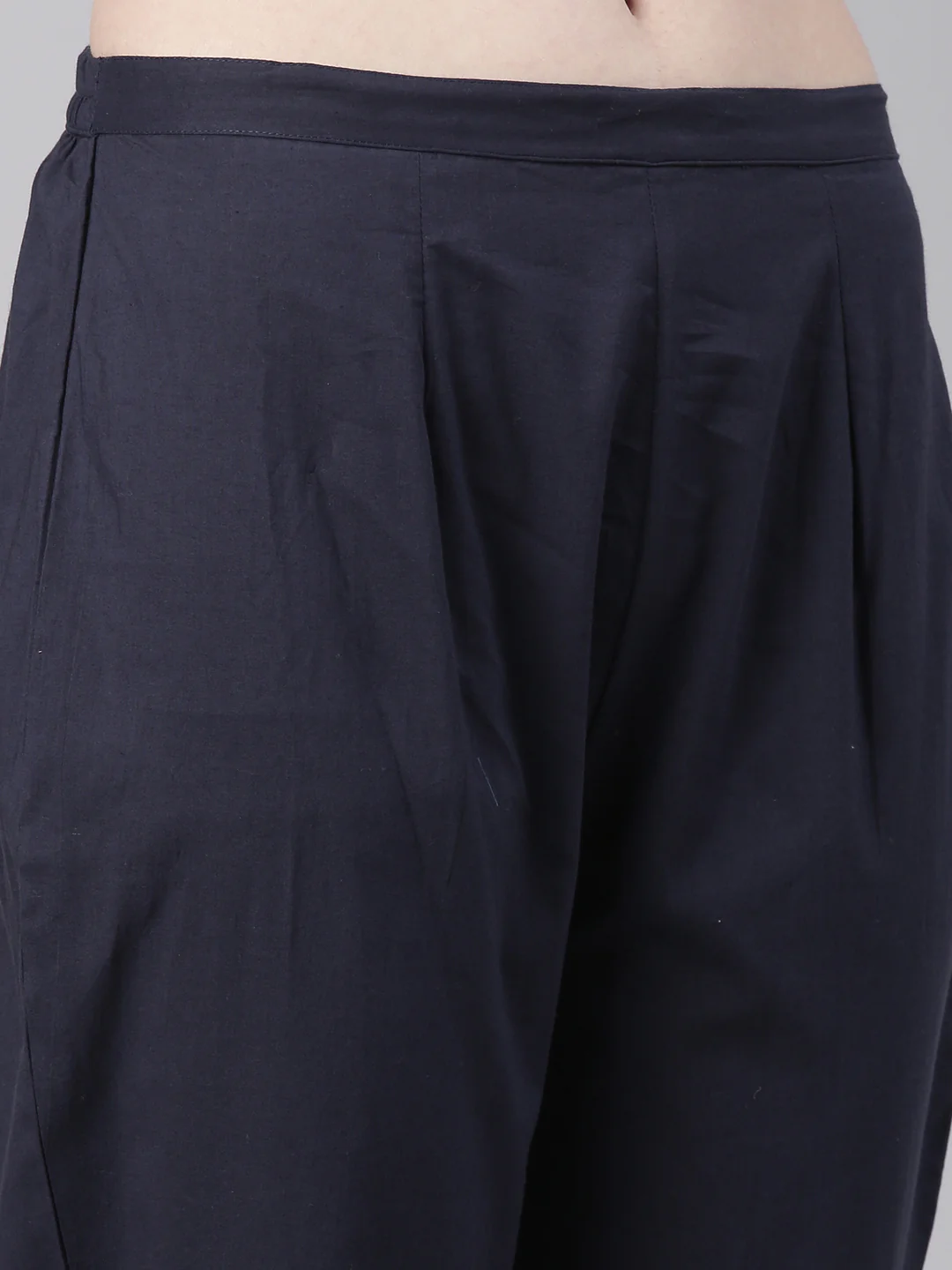 Neerus Navy Blue Printed Straight Kurta and Trousers - Image 6