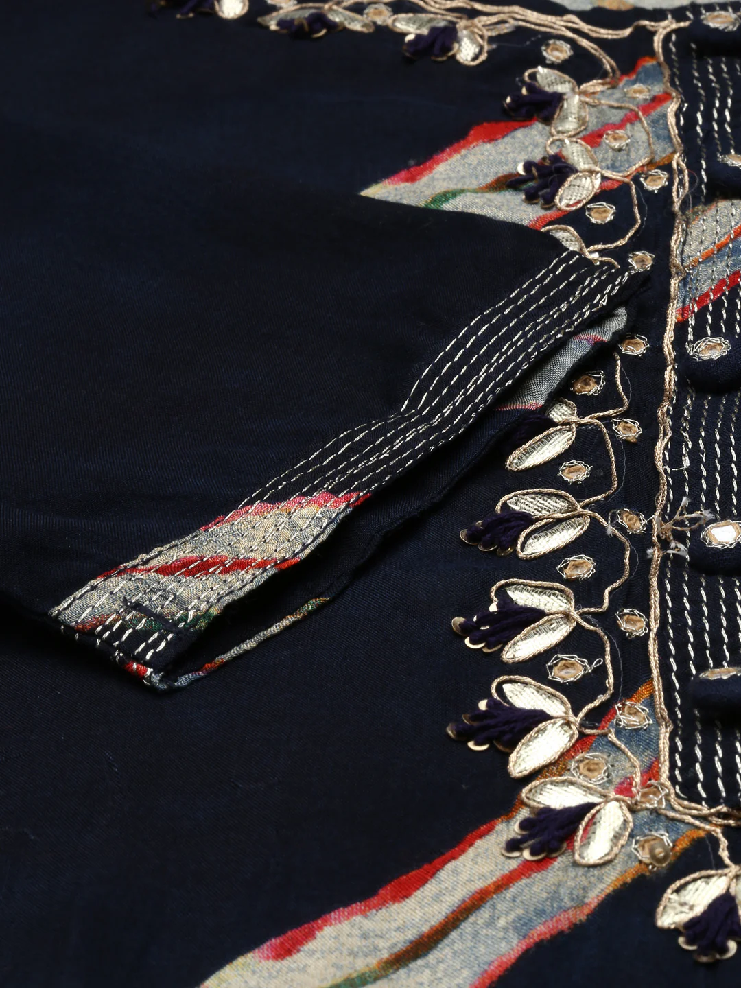 Neerus Navy Blue Regular Calf Length Solid Kurta Solid Sharara With Dupatta - Image 4