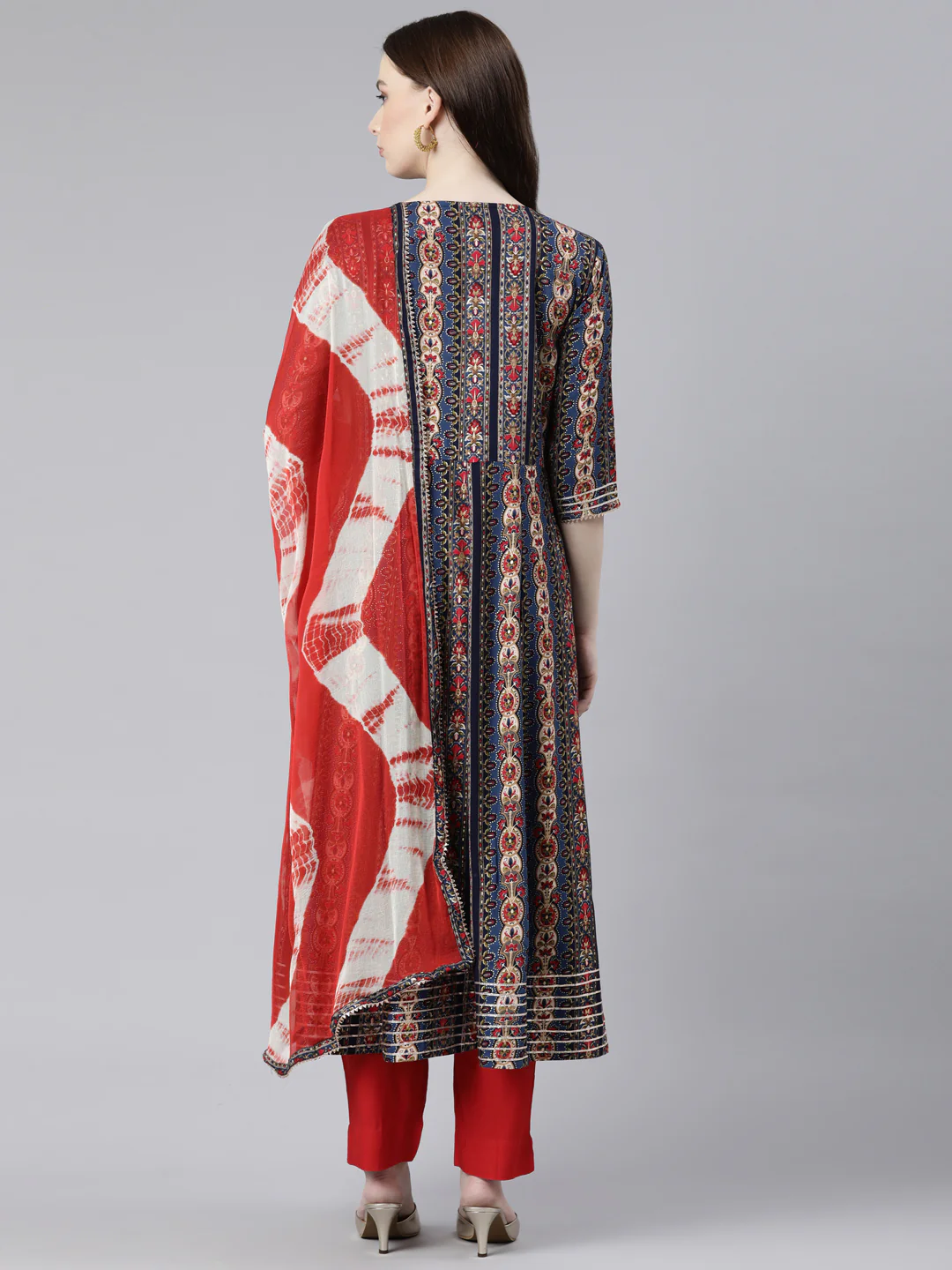 Neerus Navy Blue Regular Knee Length Printed Readymade suits - Image 3