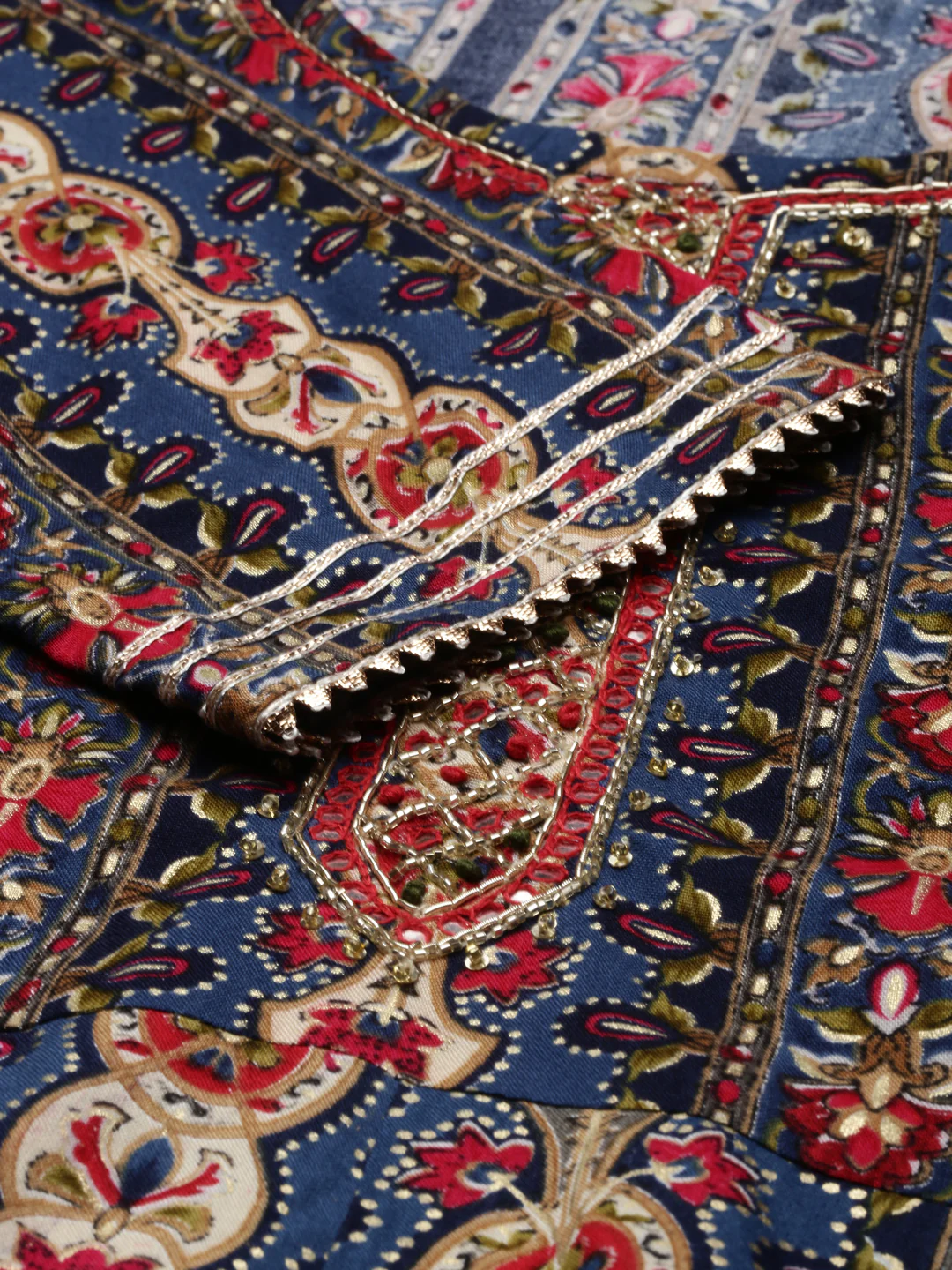 Neerus Navy Blue Regular Knee Length Printed Readymade suits - Image 5