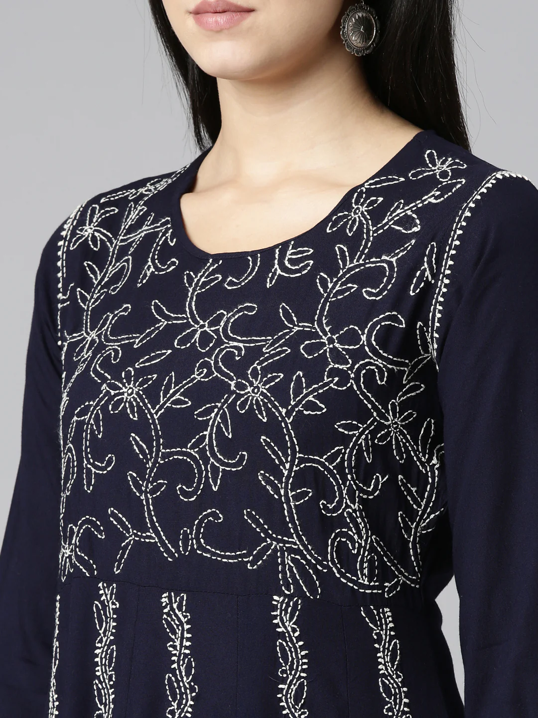 Neerus Navy Blue Regular Straight Embroidered Readymade suits - Image 4