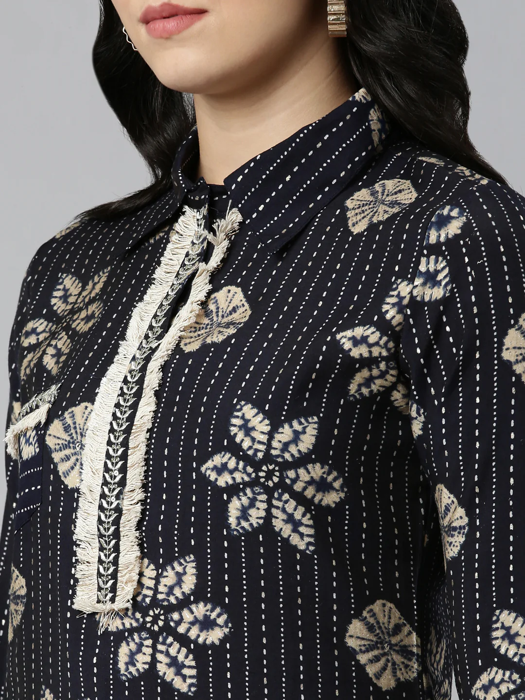 Neerus Navy Blue Regular Straight Printed Kurta And Salwar - Image 4