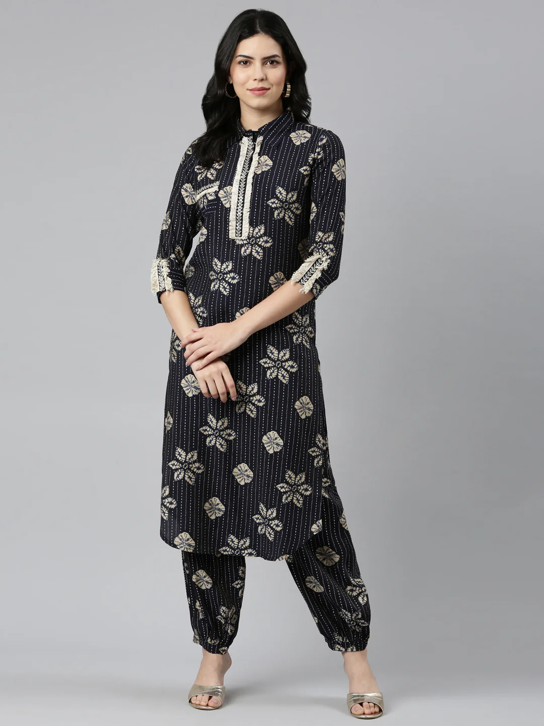 Neerus Navy Blue Regular Straight Printed Kurta And Salwar - Image 5
