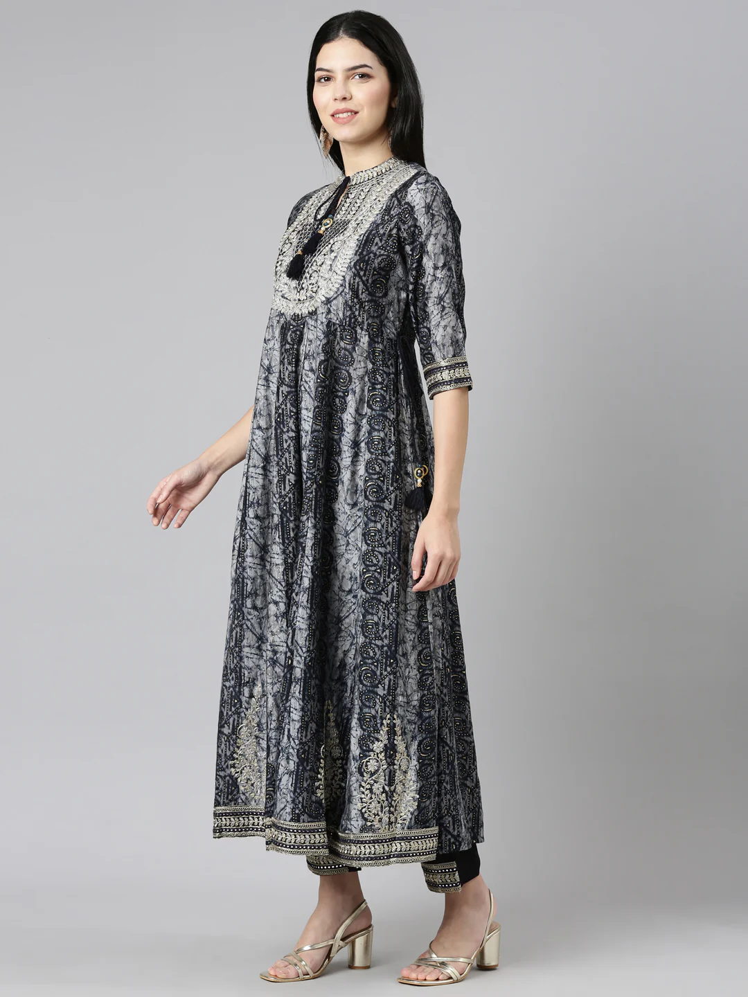 Neerus Navy Blue Regular Straight Printed Readymade suits - Image 2