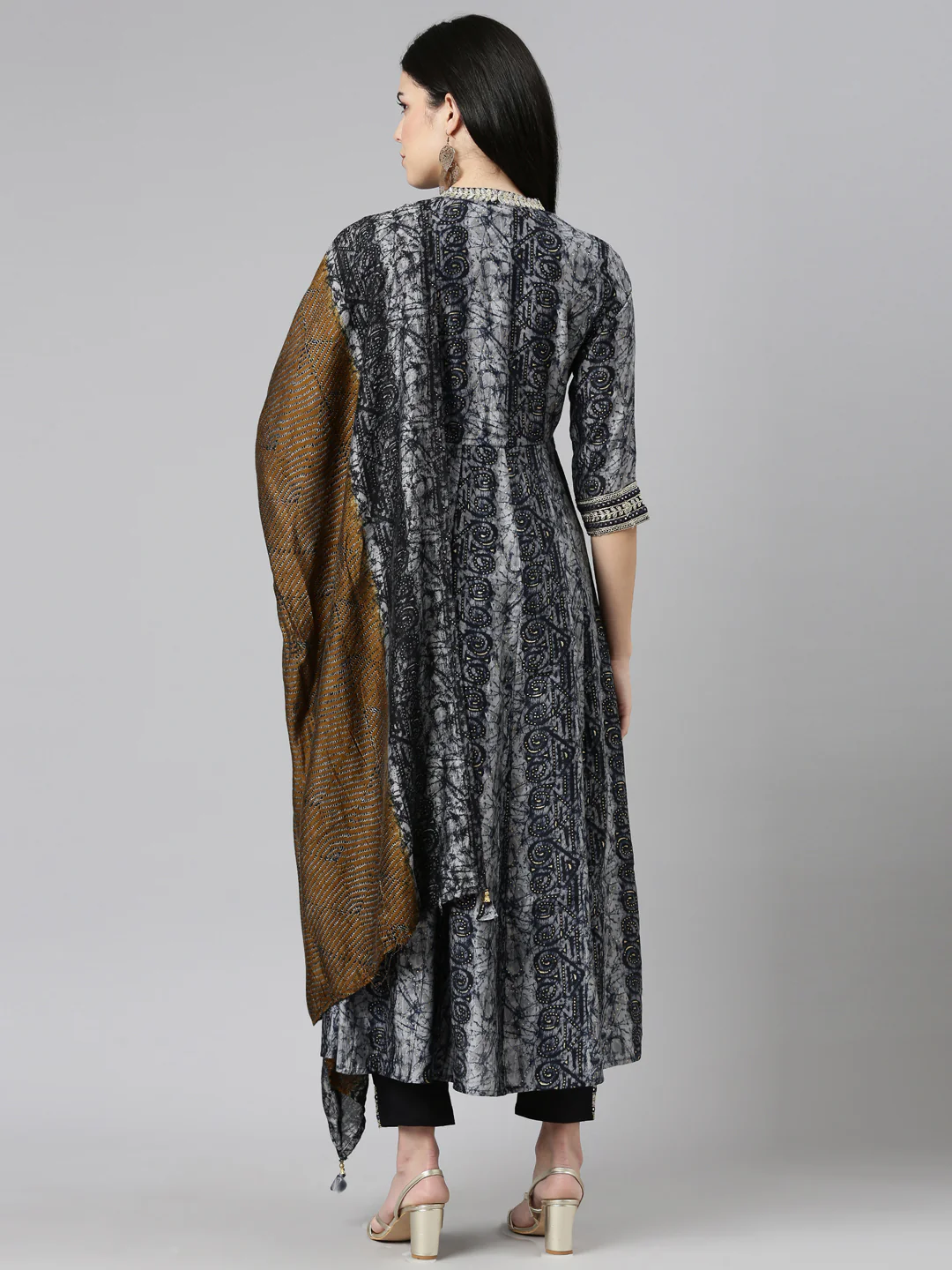 Neerus Navy Blue Regular Straight Printed Readymade suits - Image 3