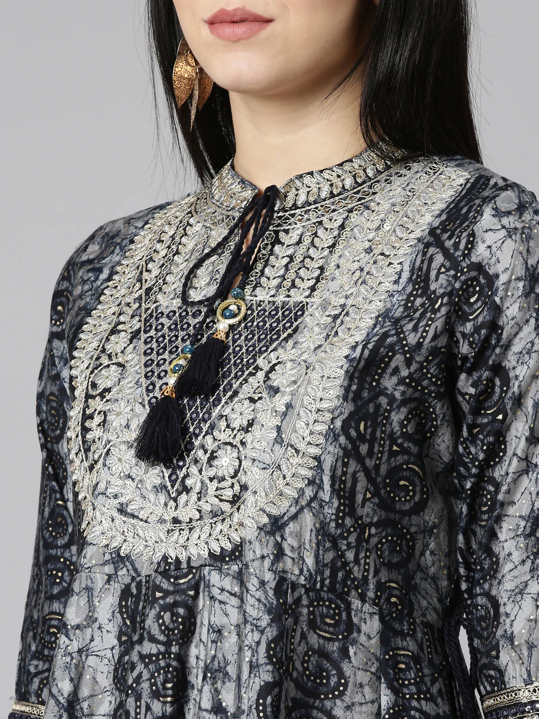 Neerus Navy Blue Regular Straight Printed Readymade suits - Image 4