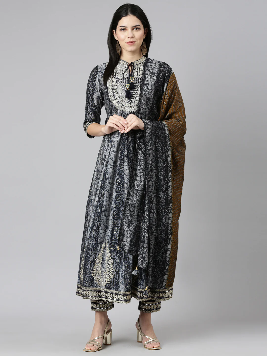 Neerus Navy Blue Regular Straight Printed Readymade suits - Image 5