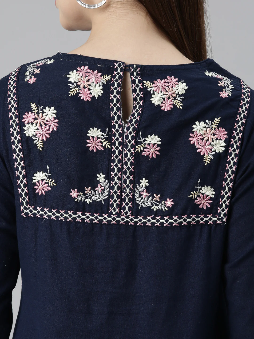 Neerus Navy Blue Regular Straight Solid Kurta And Trousers - Image 4