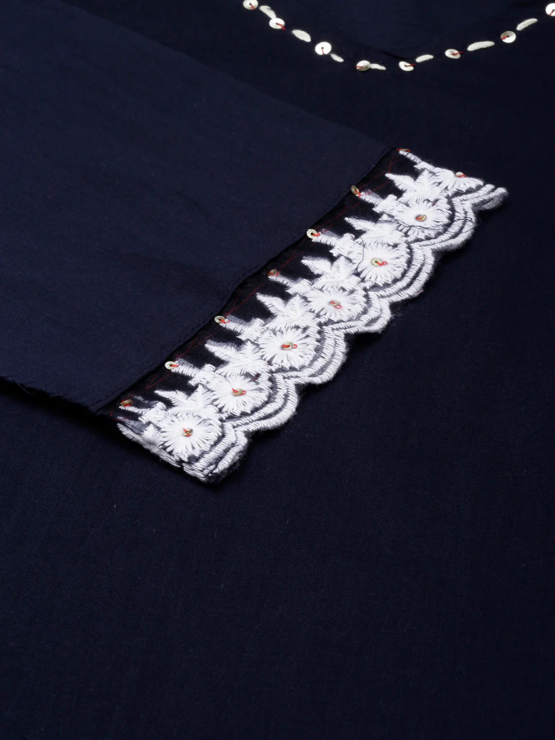 Neerus Navy Blue Regular Straight Solid Kurta and Trousers With Dupatta - Image 4