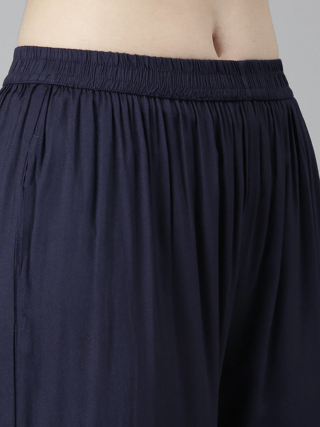 Neerus Navy Blue Regular Straight Solid Top And Trousers - Image 6