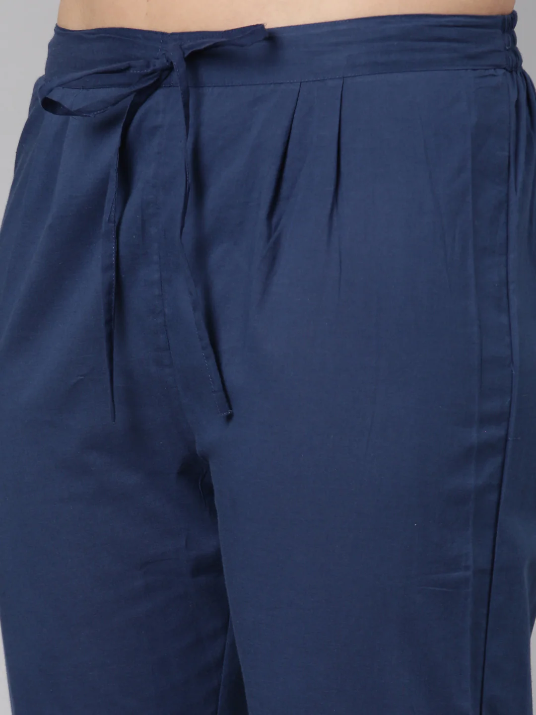 Neerus Navy Blue Regular Straight Striped Kurta And  Trousers With Dupatta - Image 5