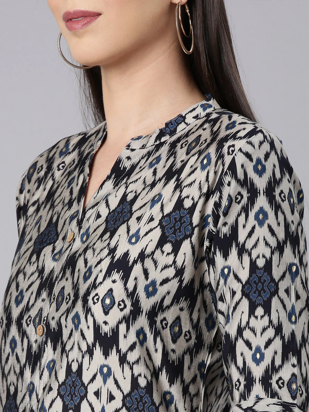 Neerus Navy Blue Straight Casual Chevron Anarkali Kurta - Image 5
