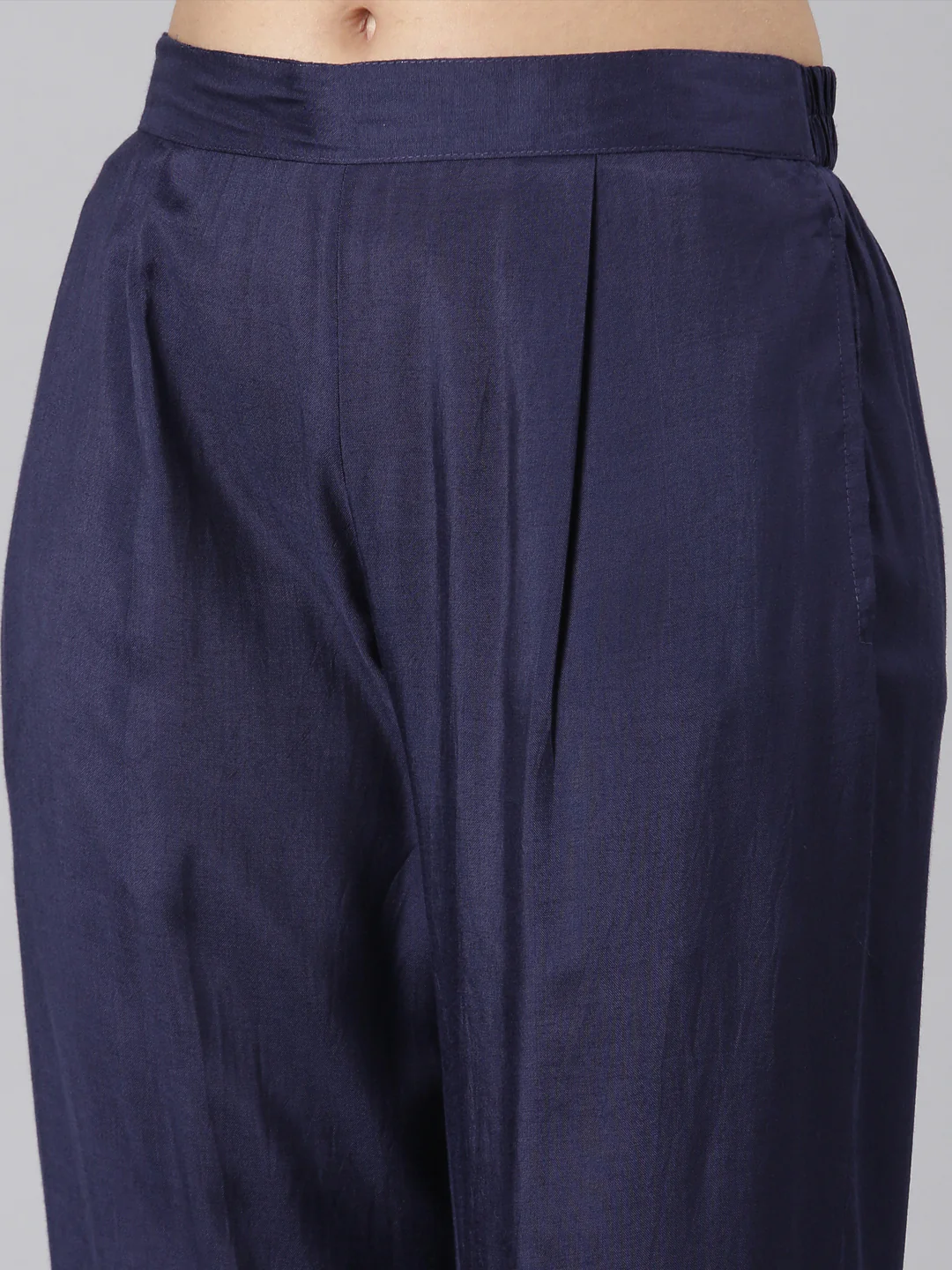 Neerus Navy Blue Straight Casual Floral Kurta and Trouser with Dupatta - Image 7