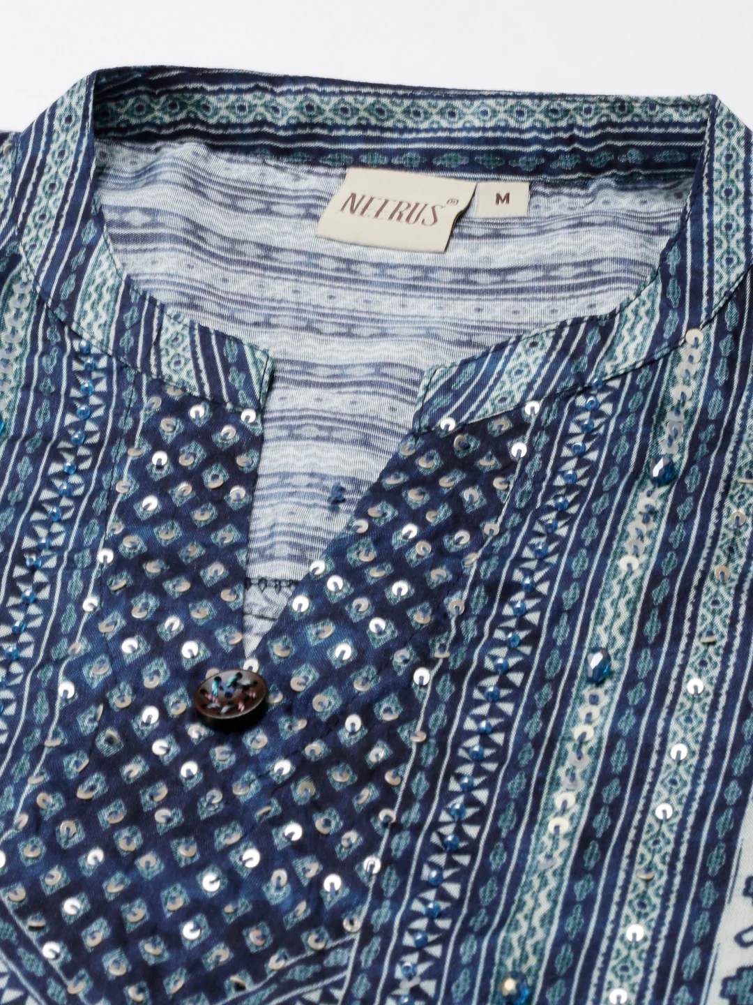 Neerus Navy Blue Straight Casual Floral Kurta - Image 4