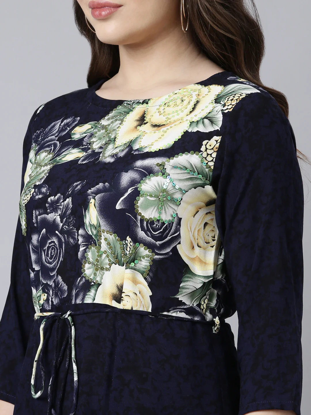 Neerus Navy Blue Straight Casual Floral Maxi Dresses - Image 4