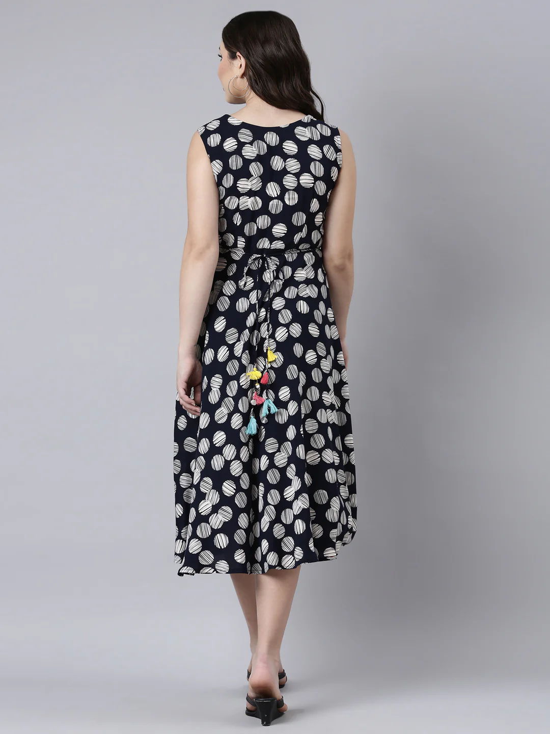 Neerus Navy Blue Straight Casual Floral Maxi Dresses - Image 3