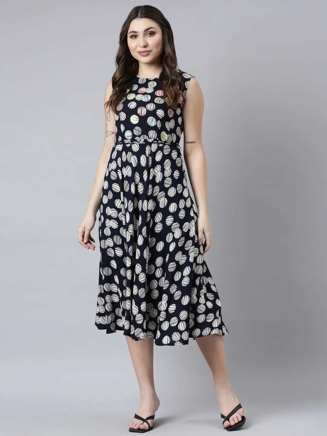 Neerus Navy Blue Straight Casual Floral Maxi Dresses - Image 5