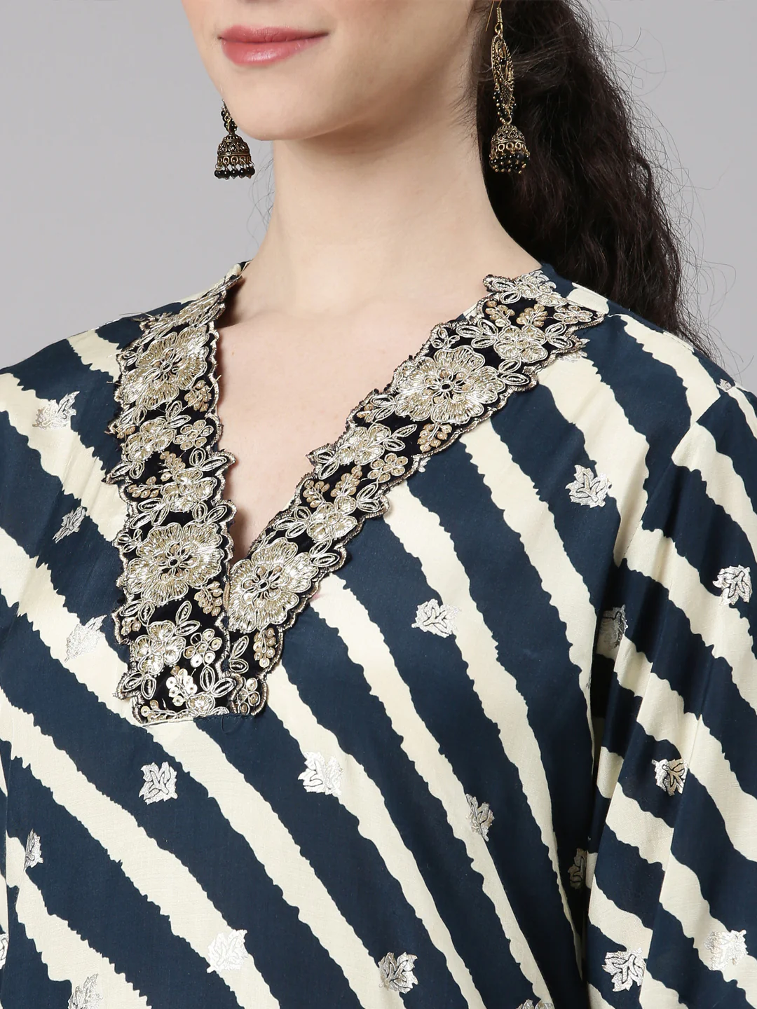 Neerus Navy Blue Straight Casual Leheriya Kurta and Palazzo - Image 5