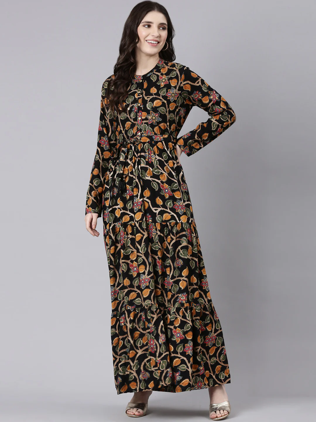 Neerus Navy Blue Straight Casual Printed Dress - Image 5