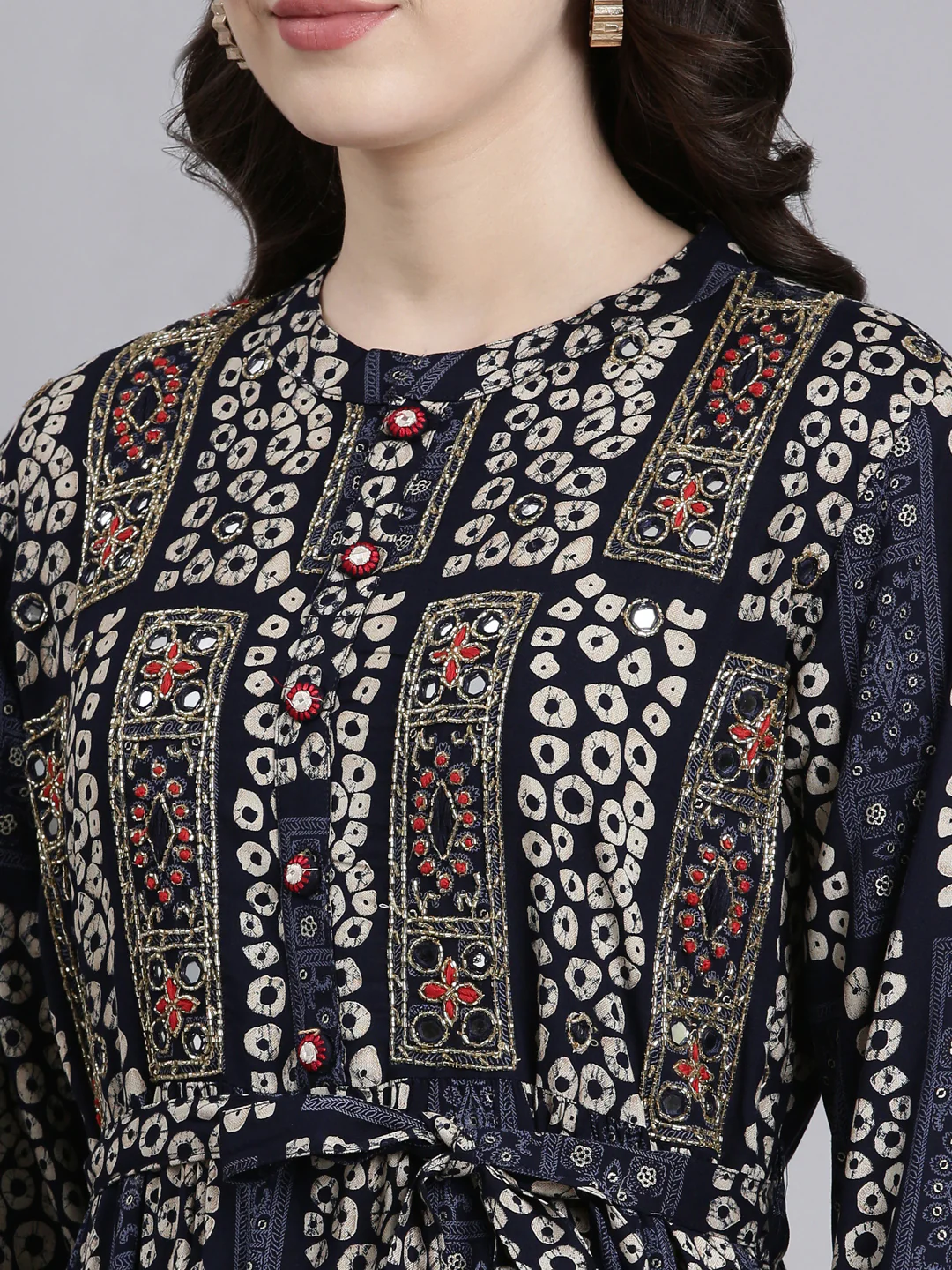 Neerus Navy Blue Straight Casual Printed Maxi Dresses - Image 4