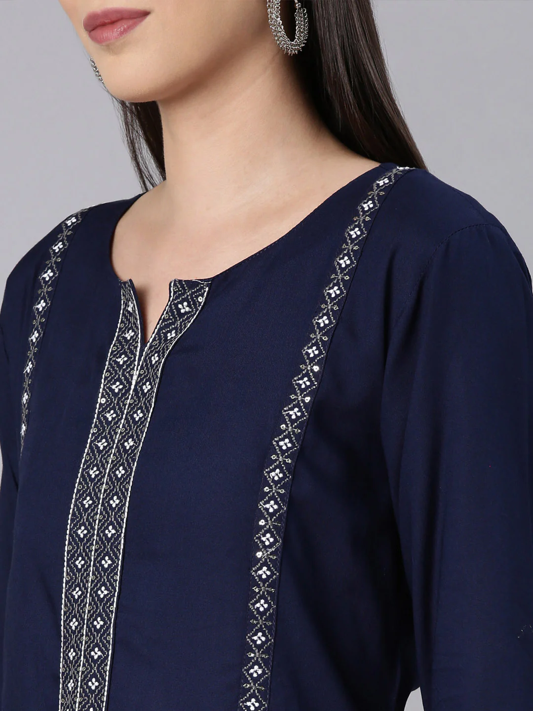 Neerus Navy Blue Straight Casual Solid Straight Kurta - Image 5