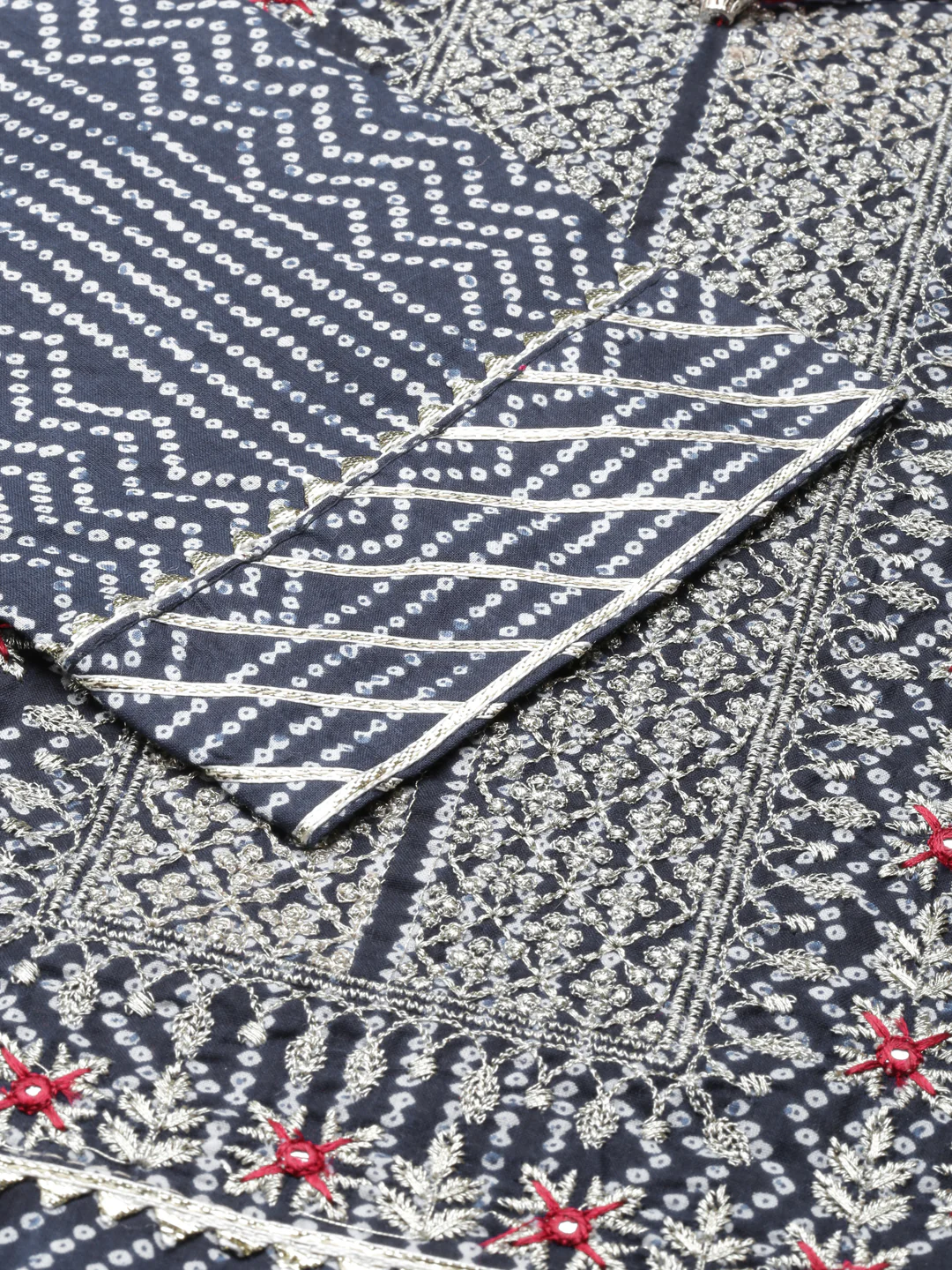 Neerus Navy Blue Straight Printed Cotton Kurta - Image 4