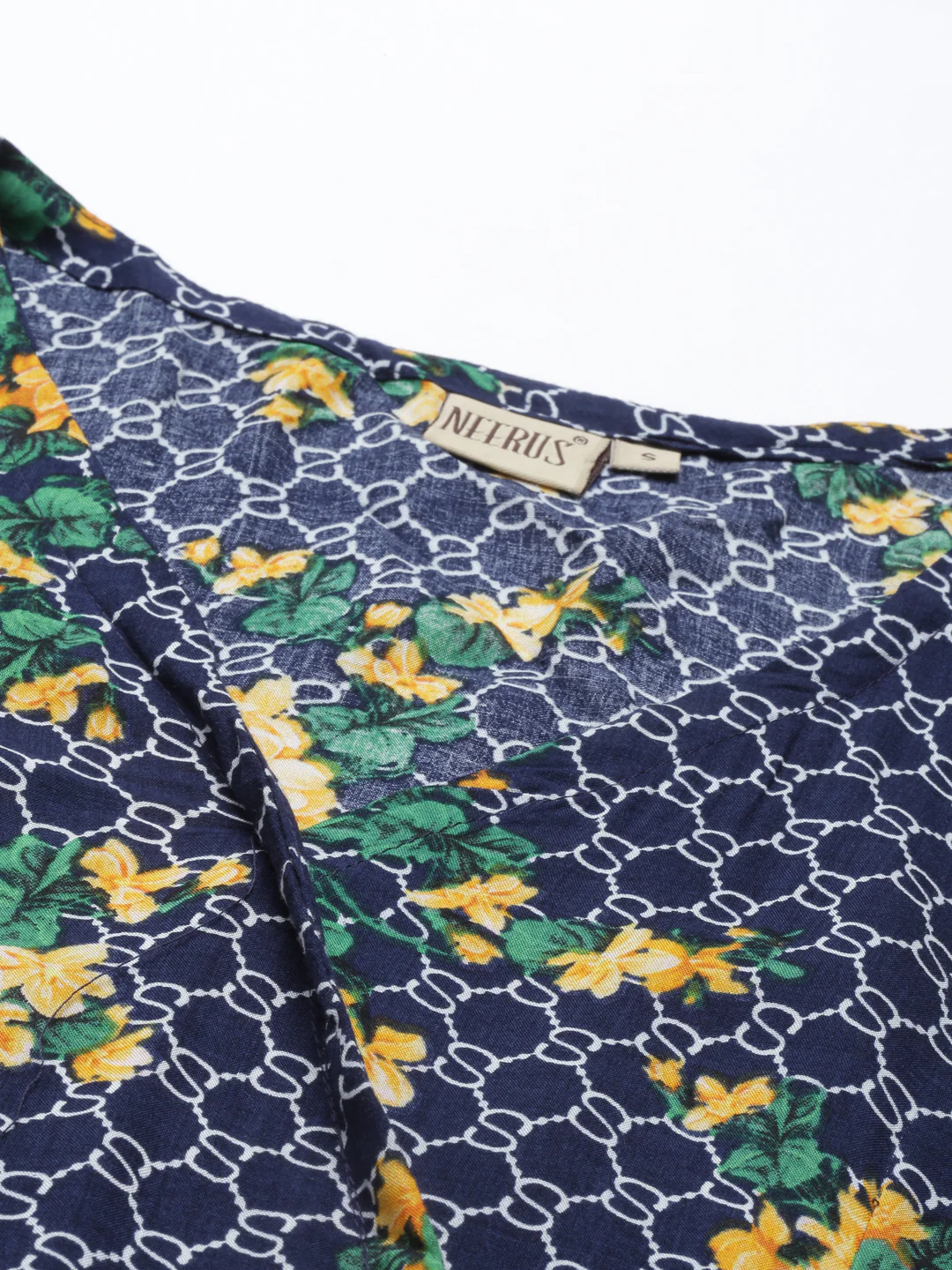 Neerus Navy Blue Yellow Color Rayon Fabric Kurta - Image 2