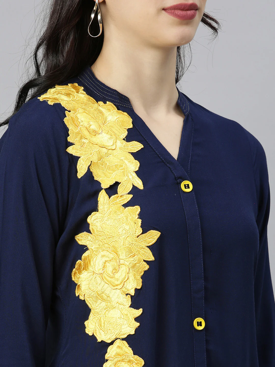 Neerus Navy Embroidered A Line Kurta - Image 2