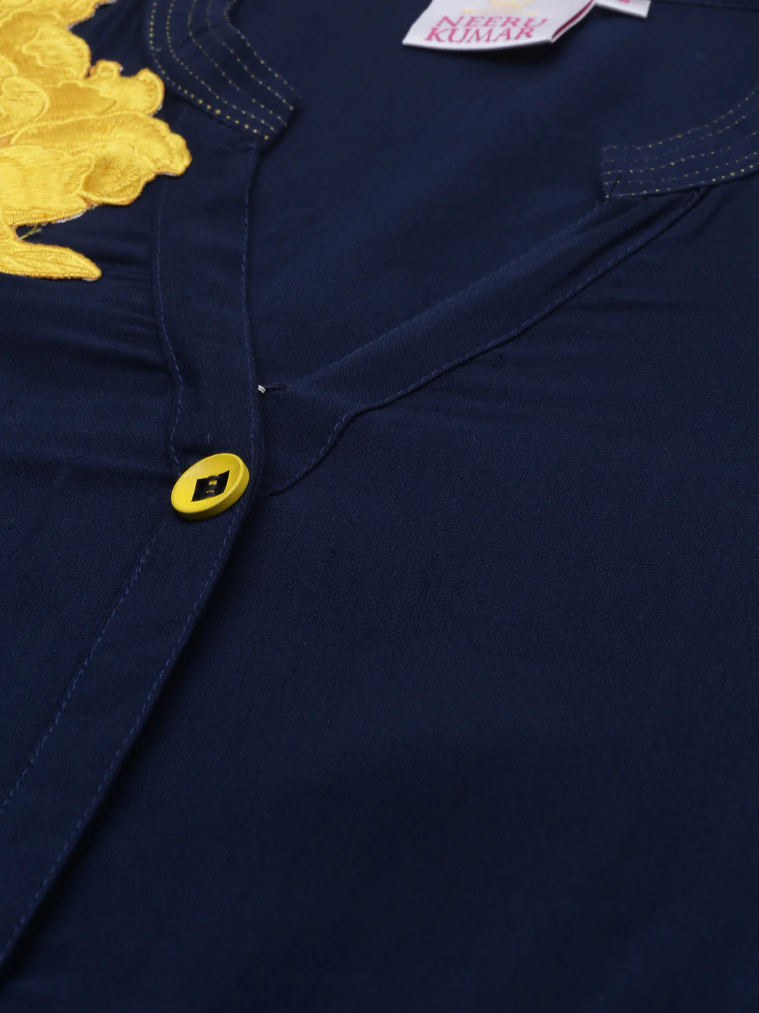 Neerus Navy Embroidered A Line Kurta - Image 3