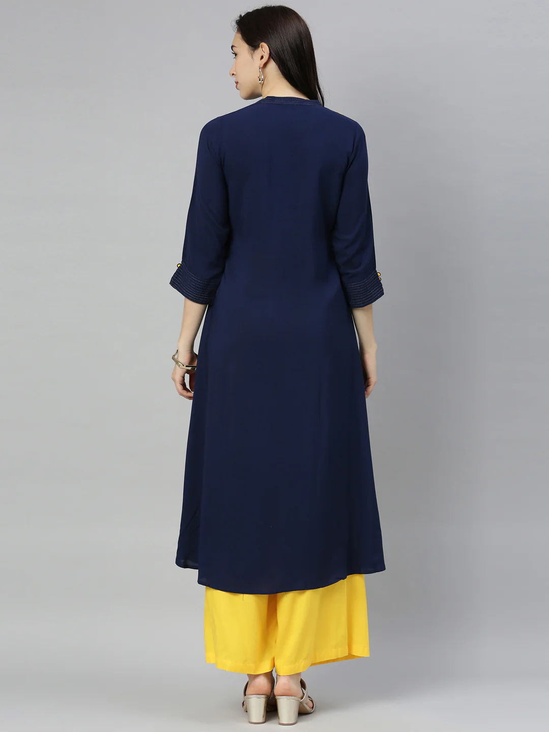 Neerus Navy Embroidered A Line Kurta - Image 7