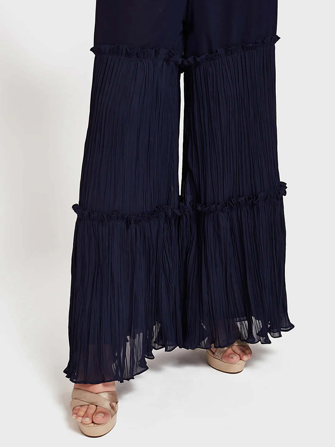 Neerus Navy Embroidered Kurta With Sharara & Dupatta - Image 4