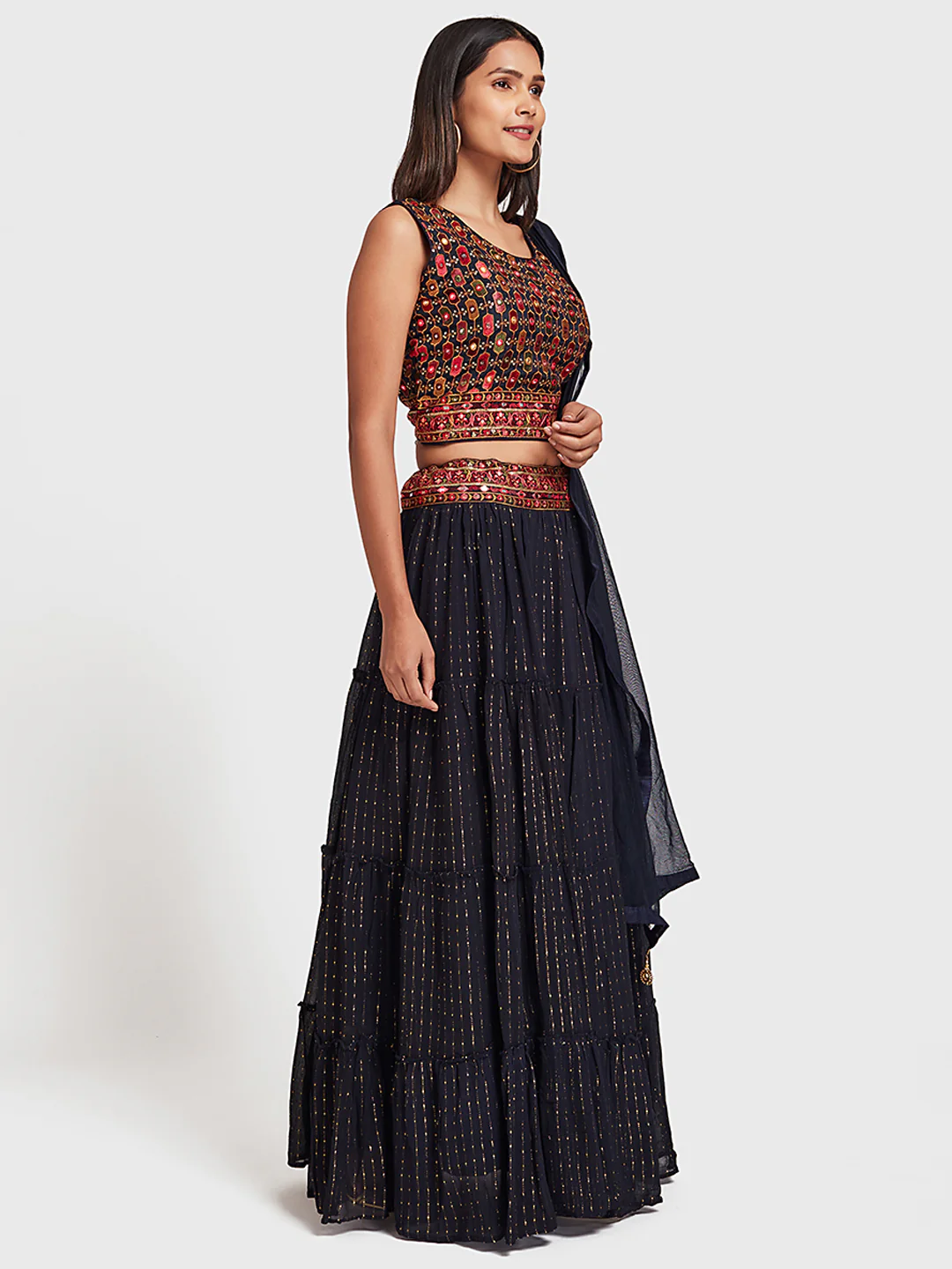 Neerus Navy Embroidered Lehenga Set