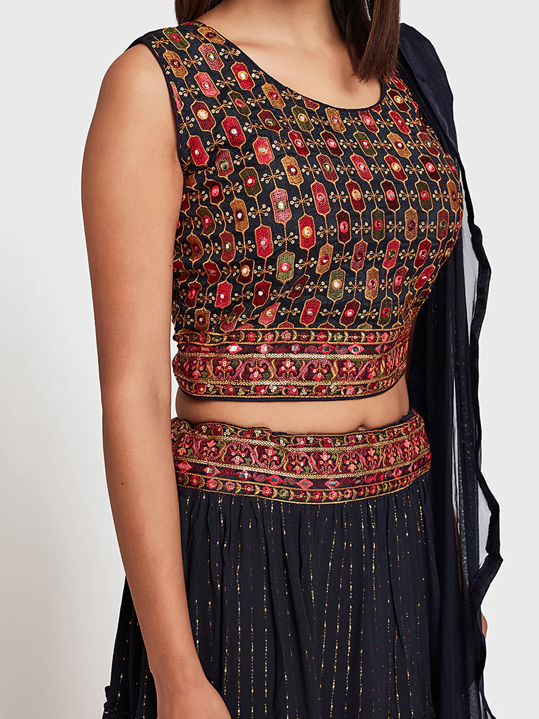 Neerus Navy Embroidered Lehenga Set - Image 3