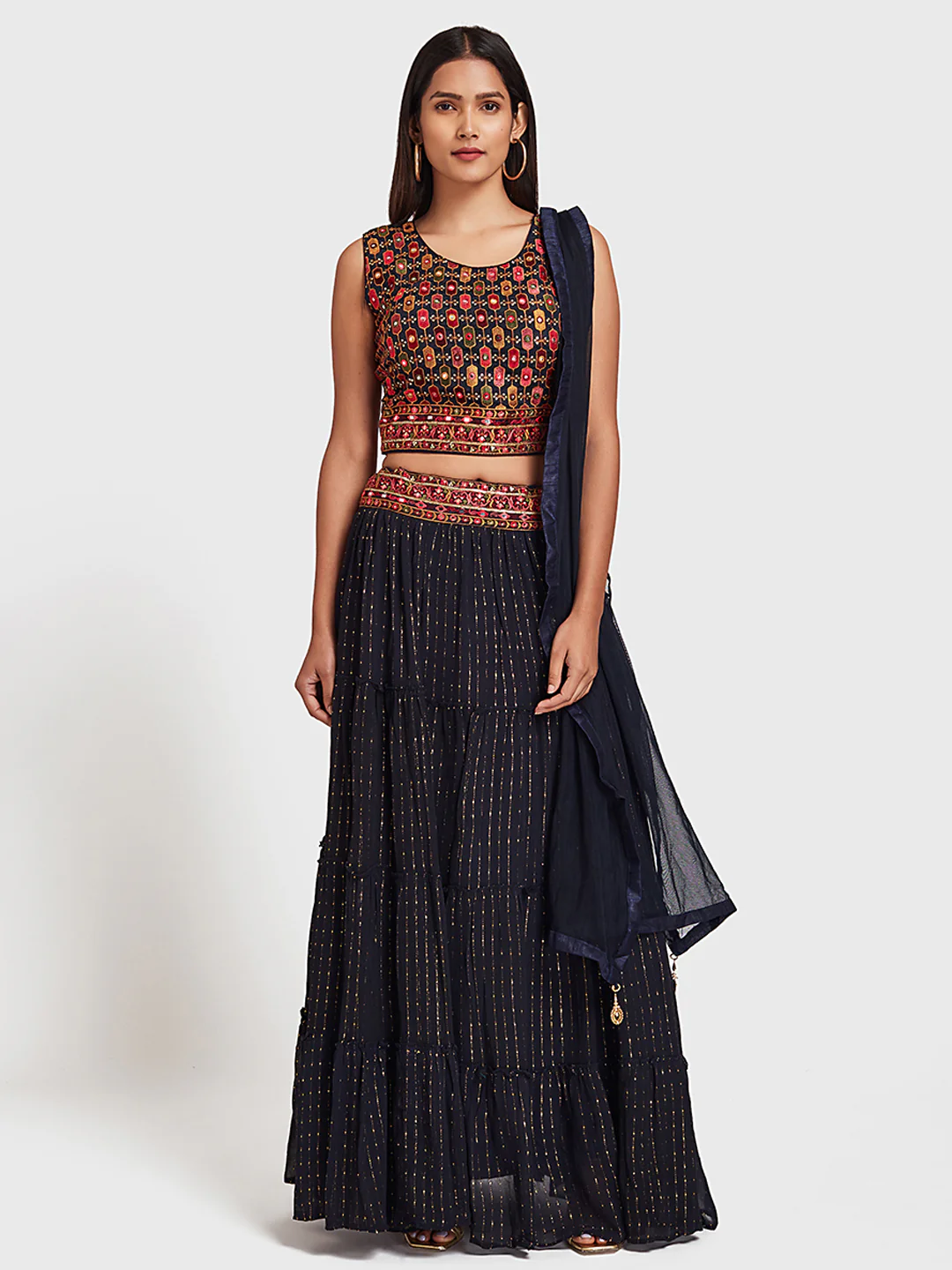 Neerus Navy Embroidered Lehenga Set - Image 6