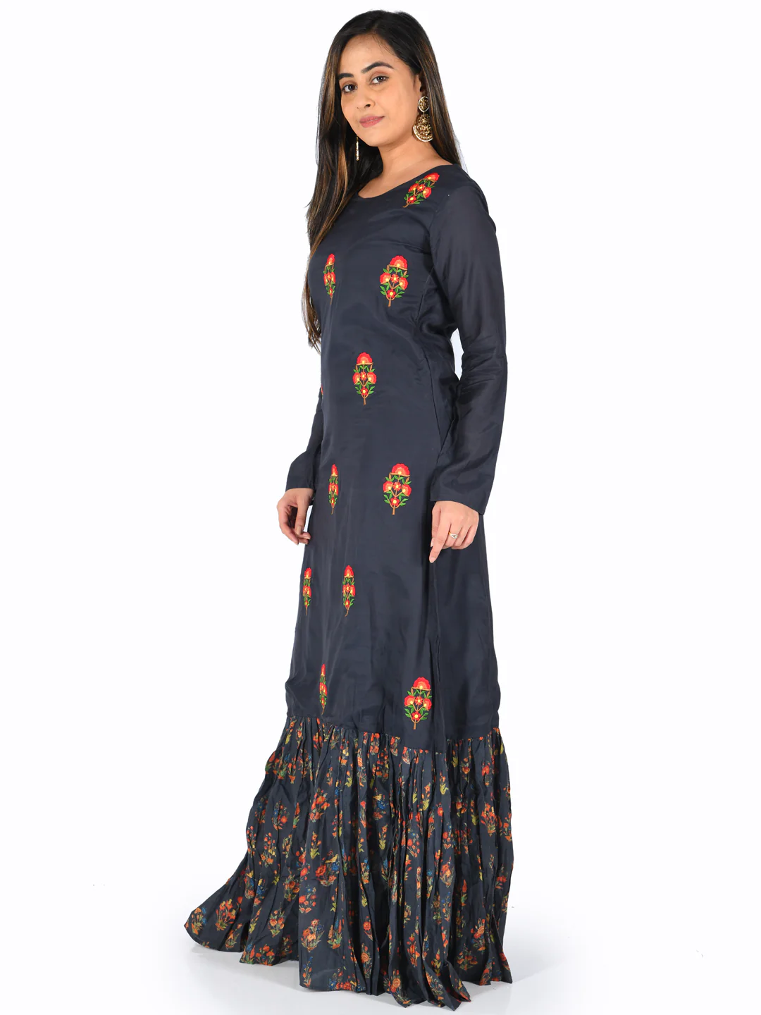 Neerus Navy Embroidered Straight Kurta - Image 2