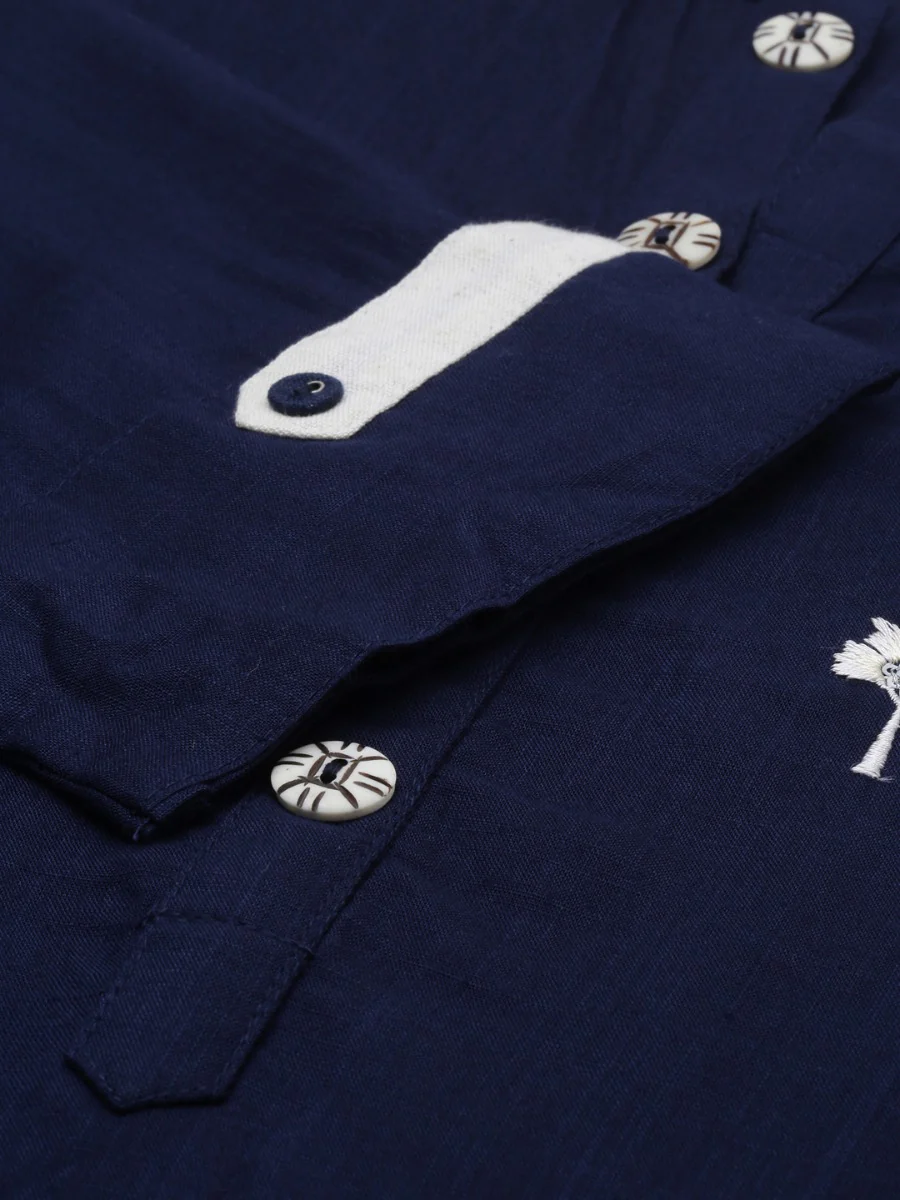 Neerus Navy & Off White Embroidered Kurta & Palazzo Set - Image 4