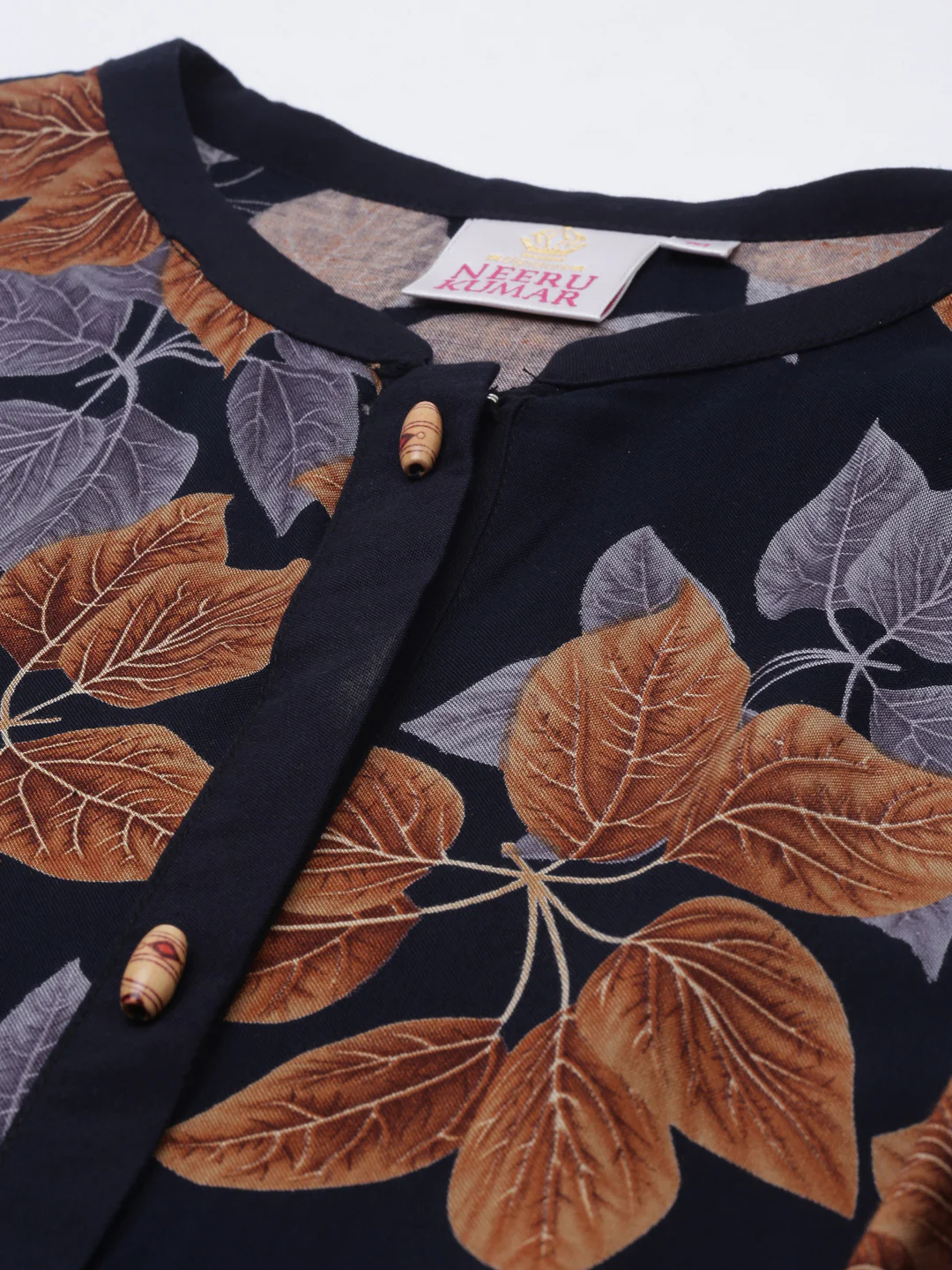 Neerus Navy Printed High Low Kurta - Image 3
