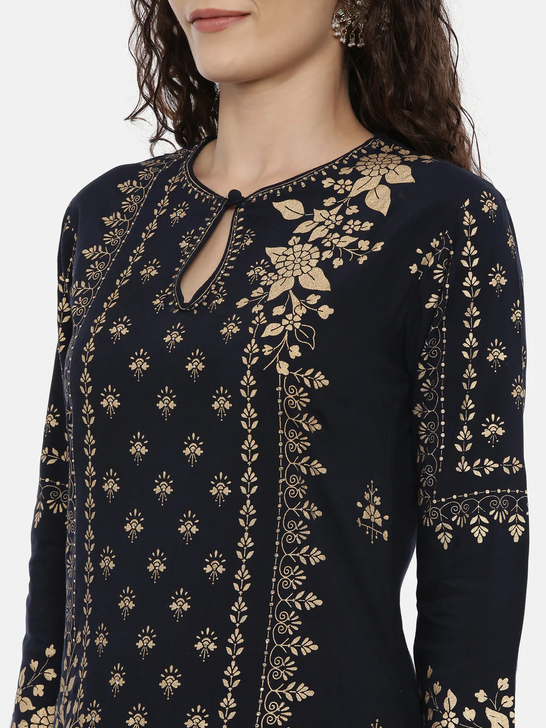 Neerus Navy Printed Straight Kurta - Image 2