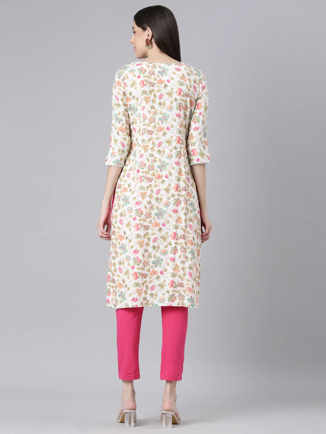 Neerus Off White Casual Floral Straight Kurta - Image 3