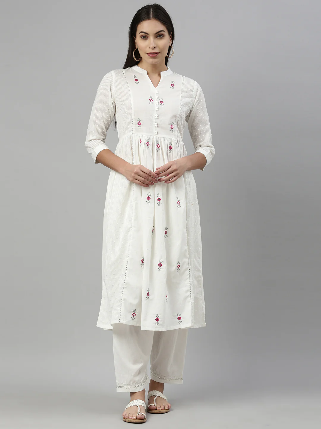 Neerus Off White Color Cotton Fabric Suit Set - Image 10