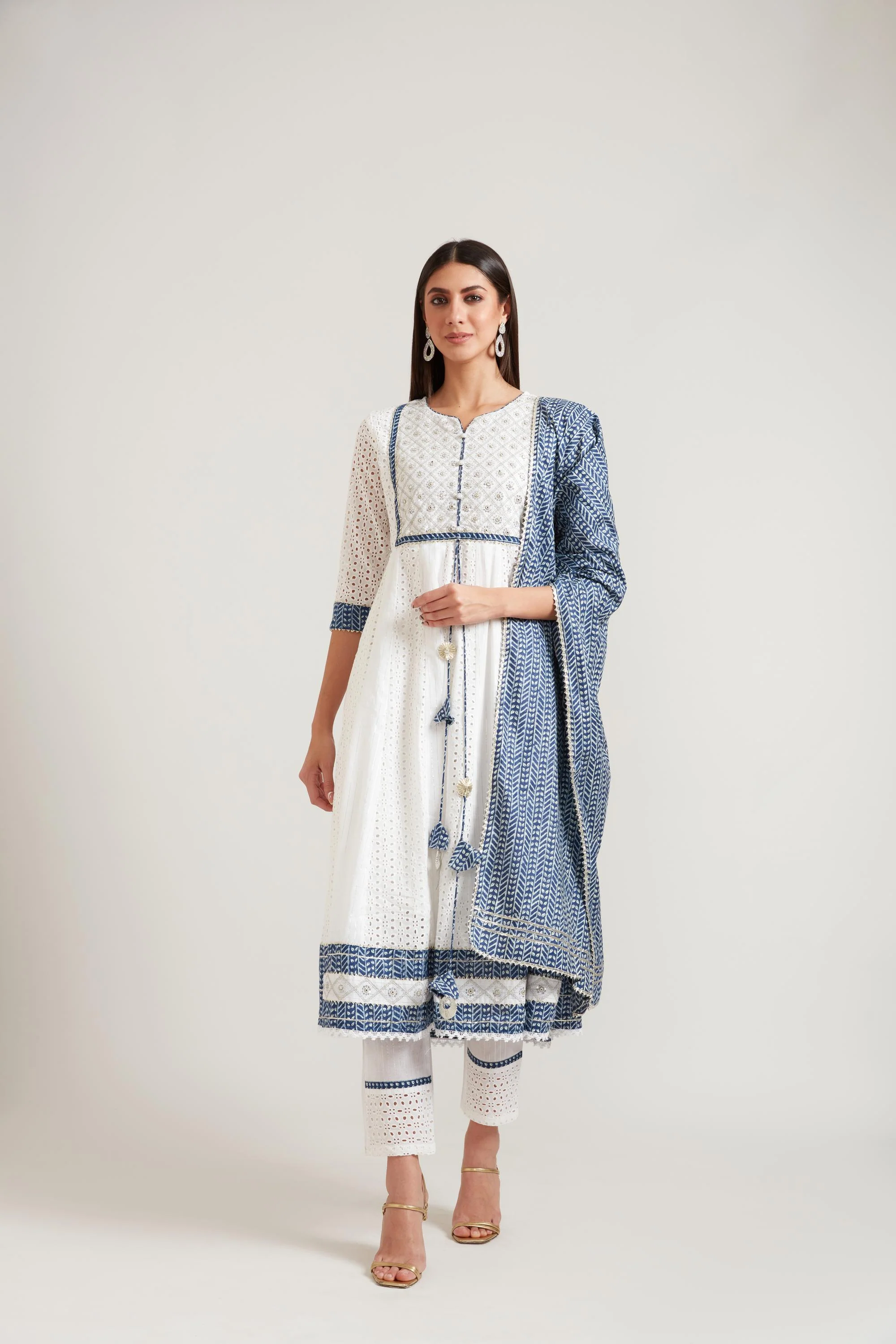 Neerus Off White Color Cotton Fabric Suit Set
